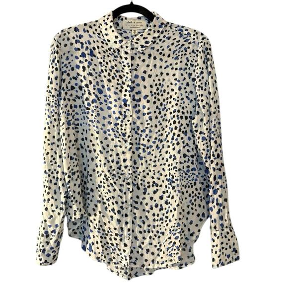 Cloth & Stone Anthropologie Button Up Blouse Top Shirt M Abstract Dot Print - Picture 9 of 9